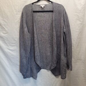 Pure J Jill Womens Large Charcoal Gray 100% Linen Open Front Cardigan Marled